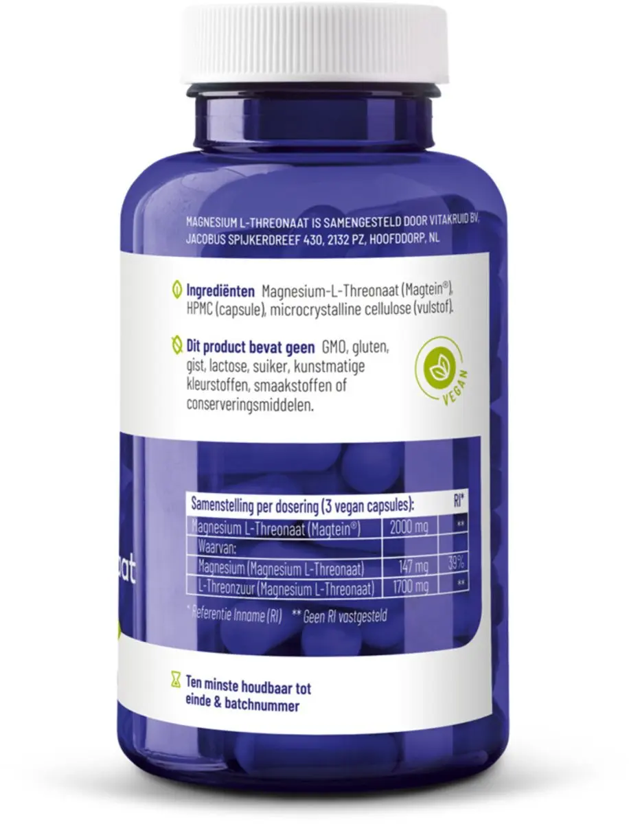 Vitakruid Magnesium L-Threonaat 180 Vegancapsules - 2x90