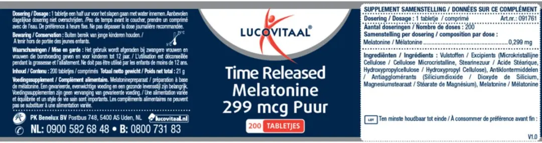 Lucovitaal Melatonine 0,299mg Time Released - 400 Tabletten
