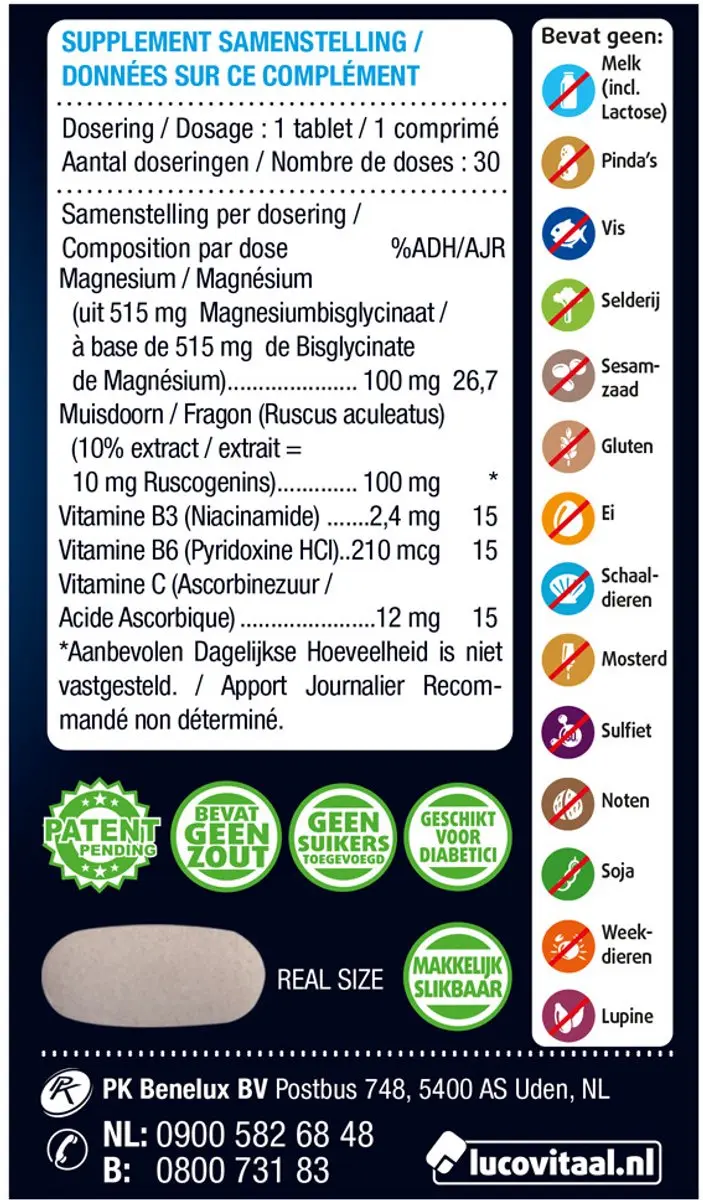 Lucovitaal Magnesium Vermoeide Zware Benen - 60 Tabletten
