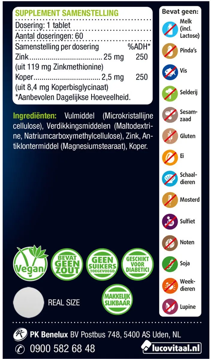 Lucovitaal Zink Methionine & Koper - 120 tabletten