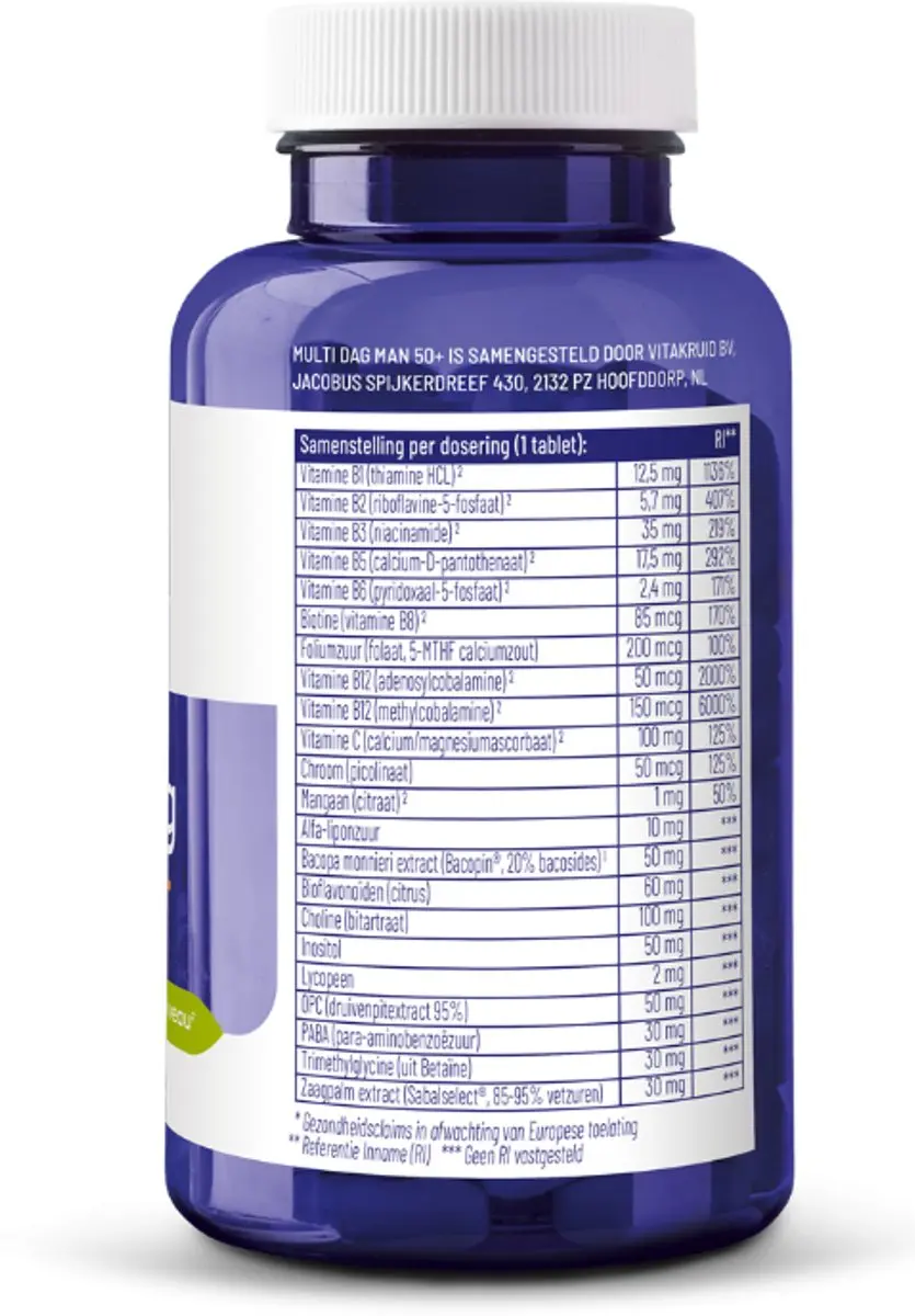 Vitakruid Multi Dag & Nacht Man 50+ 180 Tabletten - 2x90 Stuks