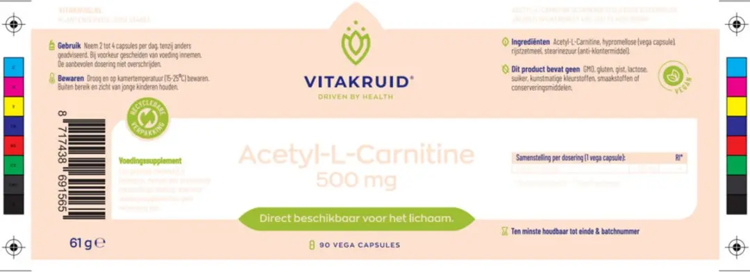 Vitakruid Acetyl-L-Carnitine 500mg - 90 Stuks
