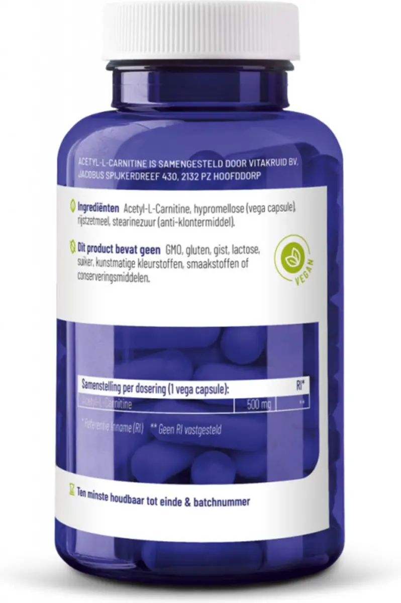 Vitakruid Acetyl-L-Carnitine 500mg - 90 Stuks