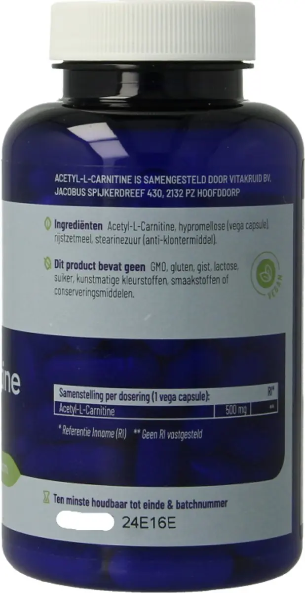 Vitakruid Acetyl-L-Carnitine 500mg - 90 Stuks - afbeelding 6 van 6