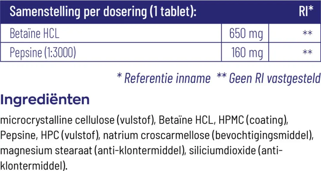 Vitakruid Betaine HCL & Pepsine Testkit 650mg/160mg - 10 Tabletten