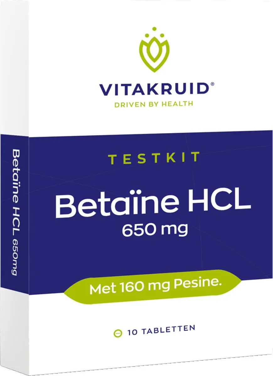 Vitakruid Betaine HCL & Pepsine Testkit 650mg/160mg - 10 Tabletten