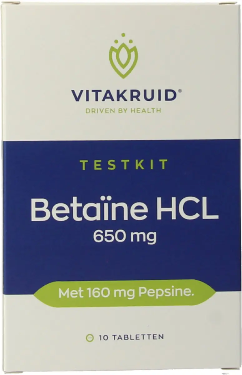 Vitakruid Betaine HCL & Pepsine Testkit 650mg/160mg - 10 Tabletten - afbeelding 6 van 6