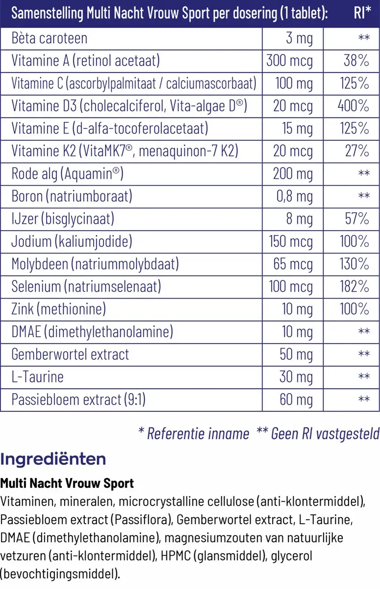 Vitakruid Multi Dag & Nacht Vrouw Sport - 180 tabletten