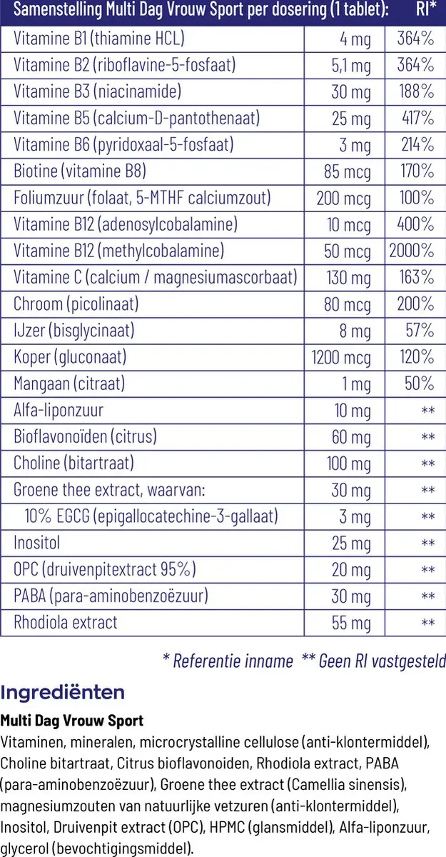Vitakruid Multi Dag & Nacht Vrouw Sport - 180 tabletten
