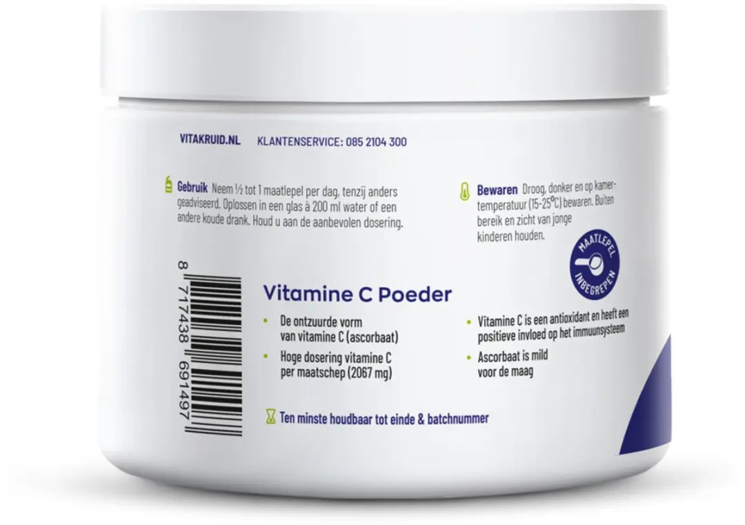 Vitakruid Vitamine C Poeder Calcium- & Magnesiumascorbaat 2x260g