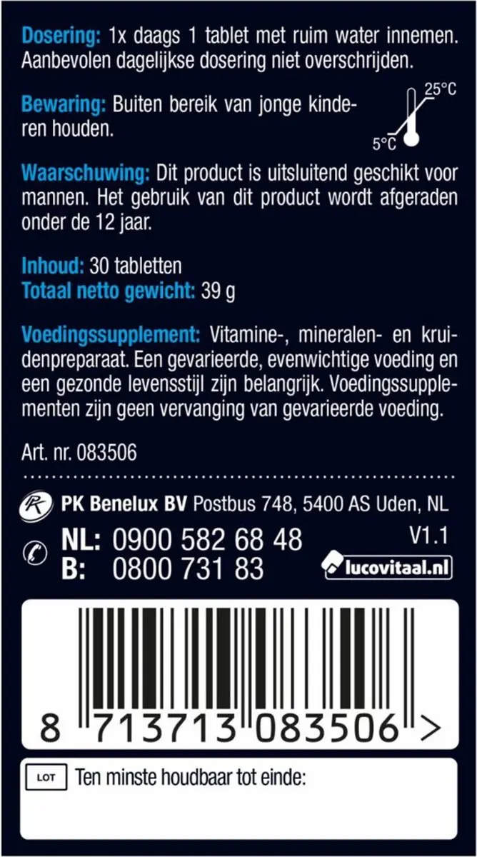 Lucovitaal Testosteron Mannen Support 30 tabletten