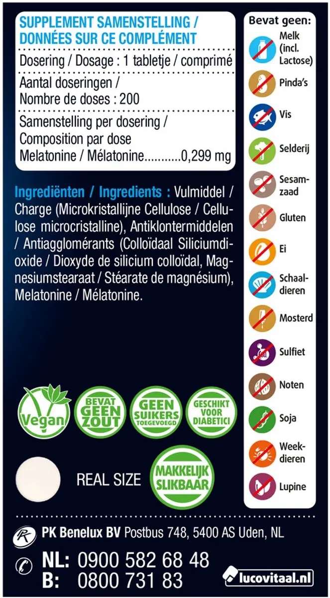 Lucovitaal Melatonine Puur 299 µg - 200 Tabletten - afbeelding 6 van 6