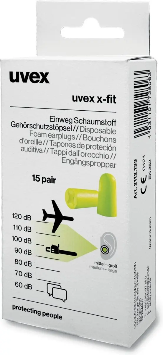 Uvex x-fit 2112133 Oordoppen 37dB - 15 Paar - Lime