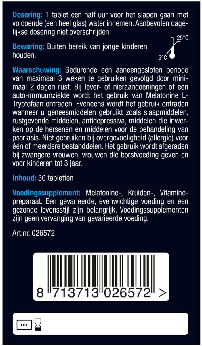 Lucovitaal Melatonine 5-HTP L-Tryptofaan 30 Tabletten