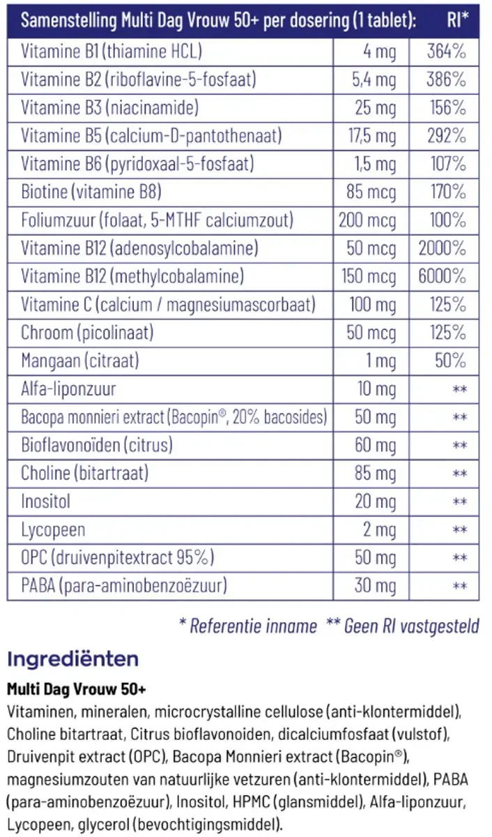 Vitakruid Multi Dag & Nacht Vrouw 50+ - 180 tabletten