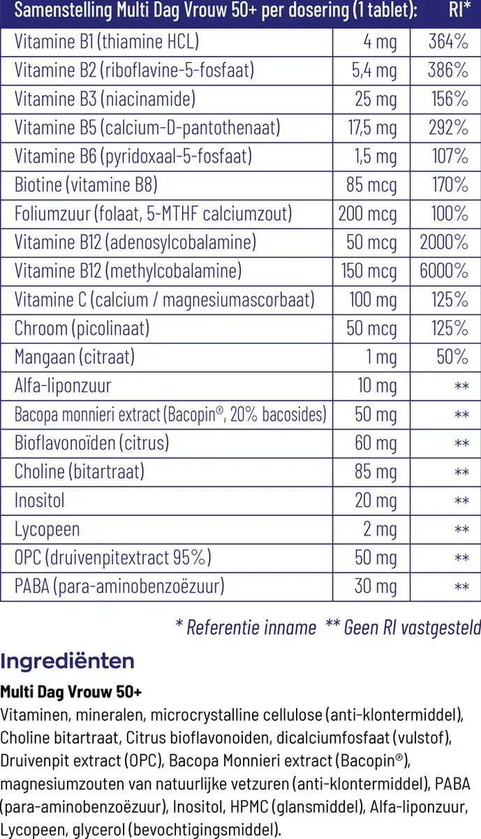 Vitakruid Multi Dag & Nacht Vrouw 50+ - 180 tabletten