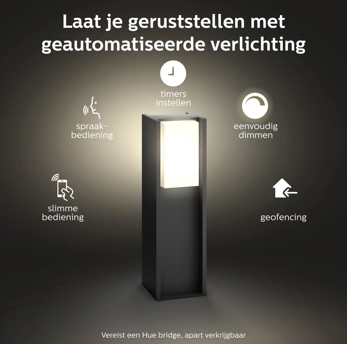 Philips Hue Turaco sokkellamp - warmwit licht - zwart - laag