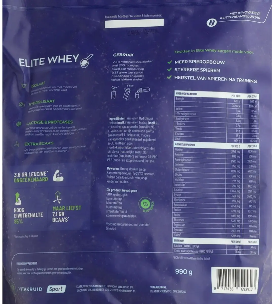 Vitakruid Clear Whey Isolate Chocolade 990g