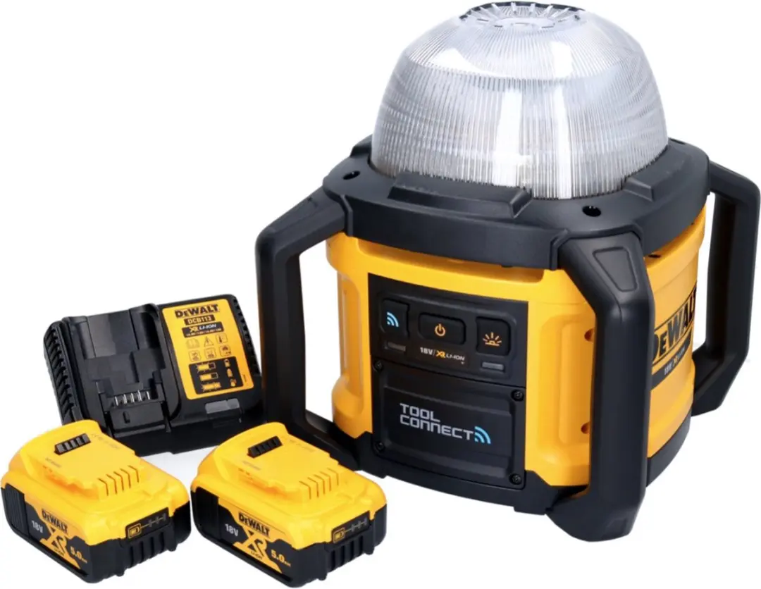 DeWalt DCL 074 P2 Bouwplaatsspot 18V 5000lm - 2x 5Ah accu + lader - Geel/Zwart