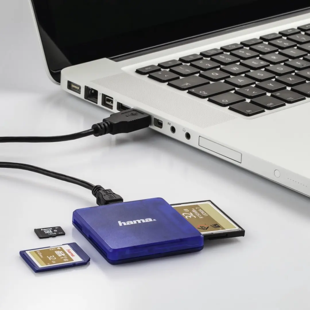 Hama 00124131 Multi Kaartlezer SD/MicroSD/CF - USB 2.0 - Blauw - afbeelding 2 van 5