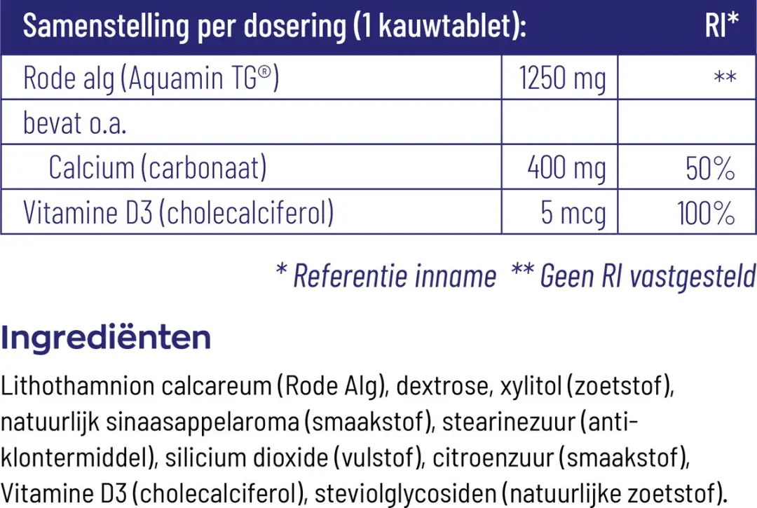 Vitakruid Calcium 400 & D3 Kauwtabletten 100mg - Rode Alg Aquamin