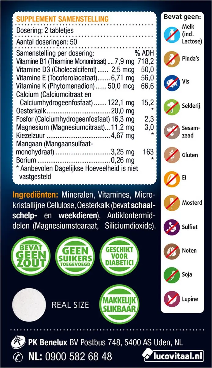 Lucovitaal Oesterkalk Calcium Vitamine D3 & K 100 tabletten