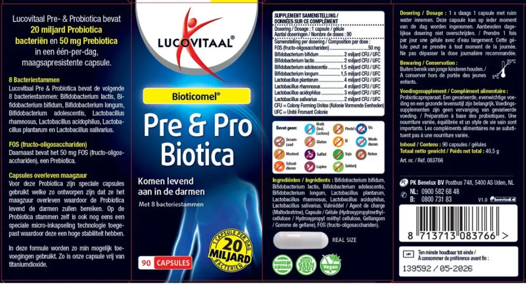 Lucovitaal Pre & Biotica 90 Capsules - afbeelding 6 van 6