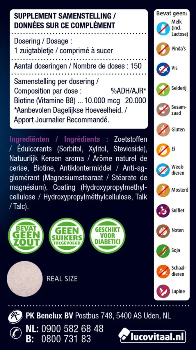 Lucovitaal Biotine 10.000 mcg Forte Zuigtabletten - 150 Stuks