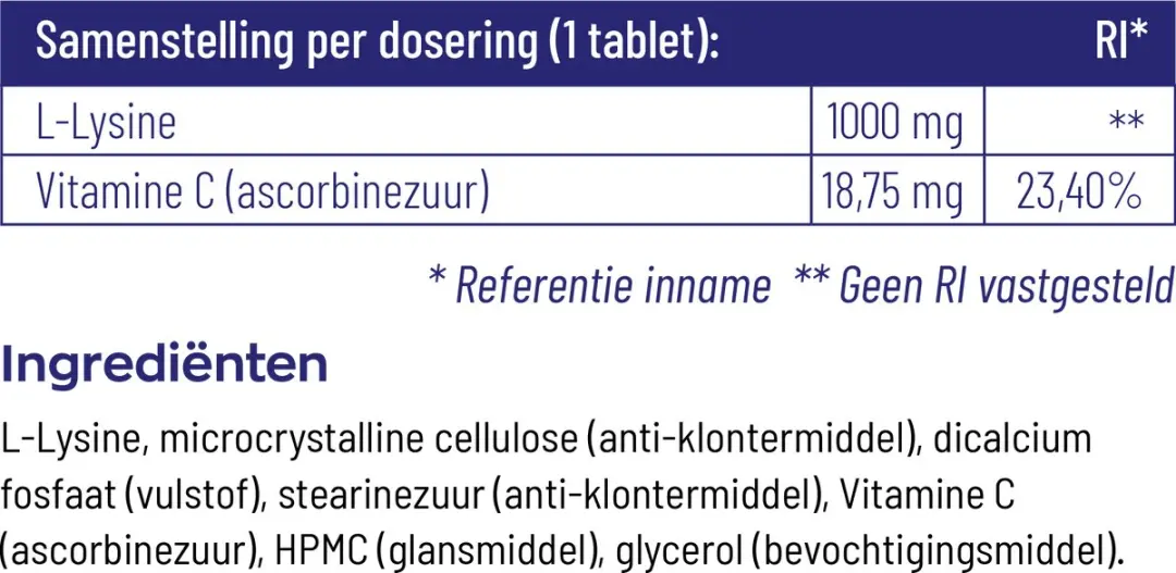 VitaKruid L-Lysine 1000mg - 90 Tabletten - afbeelding 6 van 6