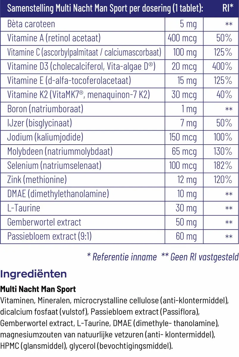 Vitakruid Multi Nacht Man Sport - 30 Tabletten