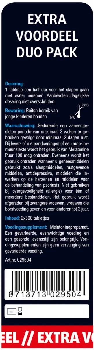 Lucovitaal Melatonine Puur 100mcg - 1000 Tabletten (2x500) - afbeelding 6 van 6