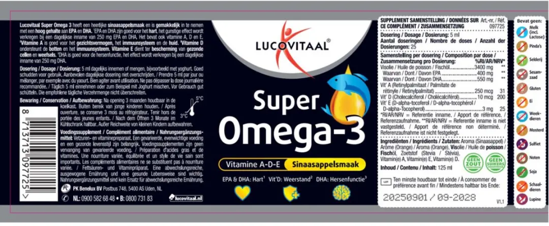 Lucovitaal Omega 3 Vloeibaar 125ml - Sinaasappelsmaak