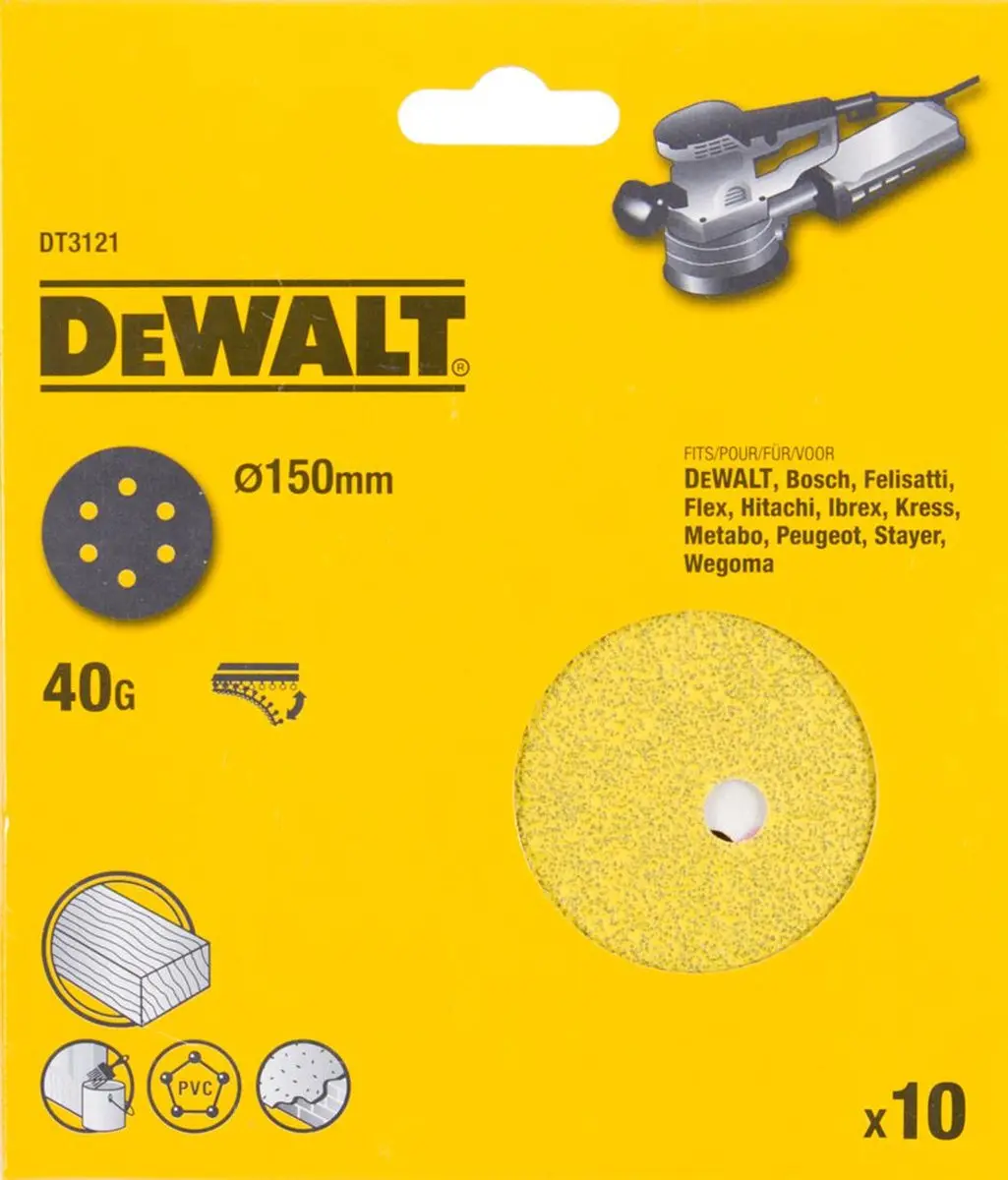 DeWalt DT3121 P40 Schuurschijf 150mm - 10 Stuks
