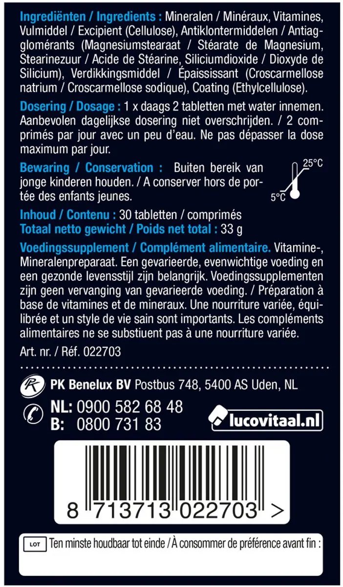 Lucovitaal Magnesium Vitamine & Mineralen 30 tabletten