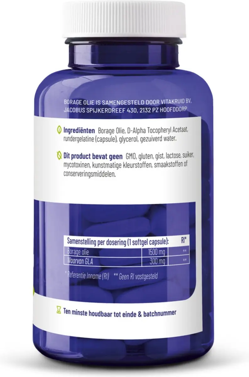 Vitakruid Borage Olie 1500mg GLA 300mg - 60 Capsules