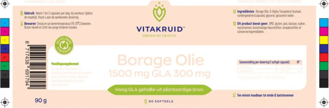 Vitakruid Borage Olie 1500mg GLA 300mg - 60 Capsules - afbeelding 6 van 6
