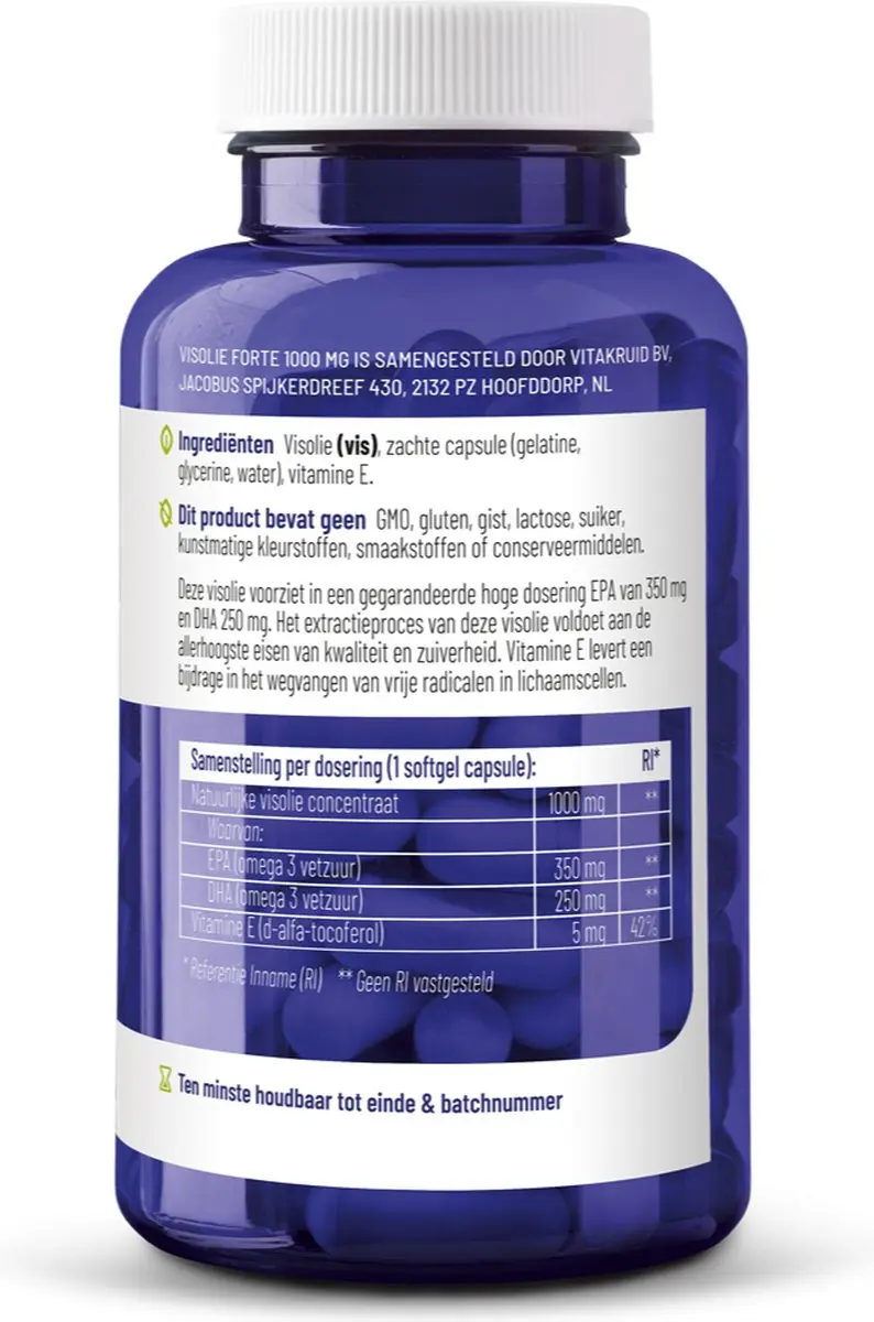 Vitakruid Visolie Forte 1000mg Softgels - 180 Stuks - afbeelding 6 van 6
