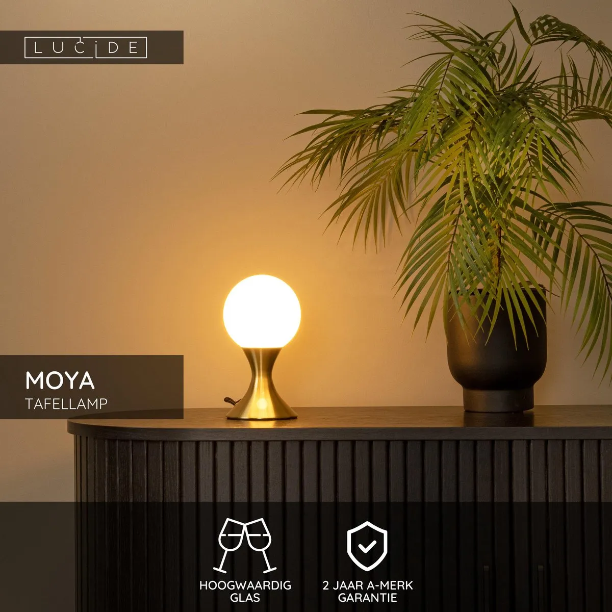 Lucide MOYA Tafellamp Ø12cm Mat Goud/Messing
