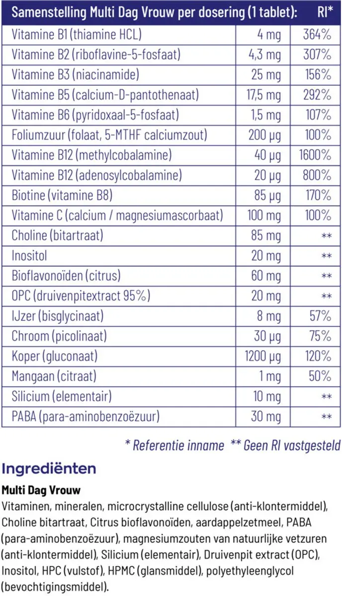 Vitakruid Multi Dag Vrouw Voedingssuplement 30 tabletten