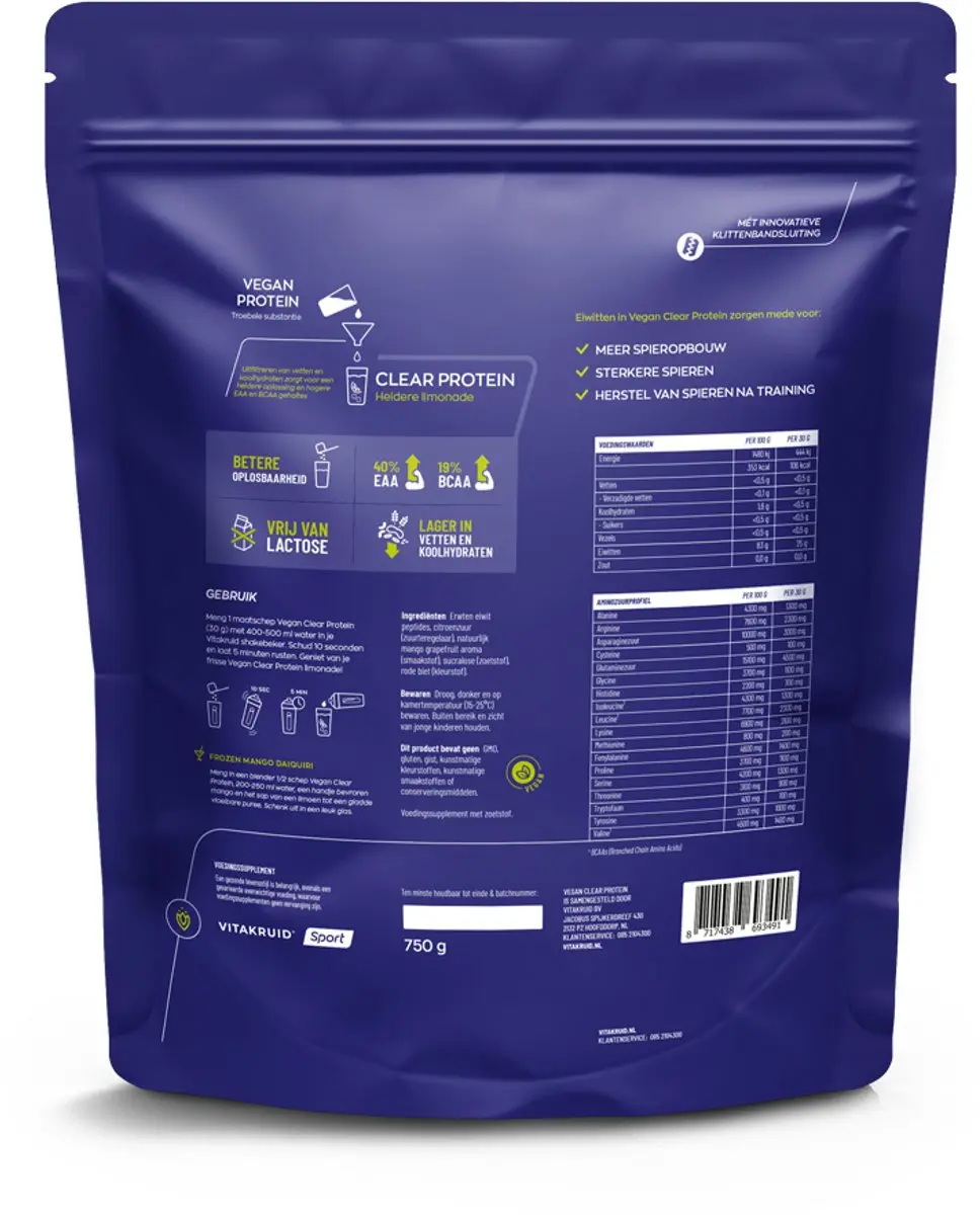 Vitakruid Vegan Clear Protein Mango Grapefruit 750g