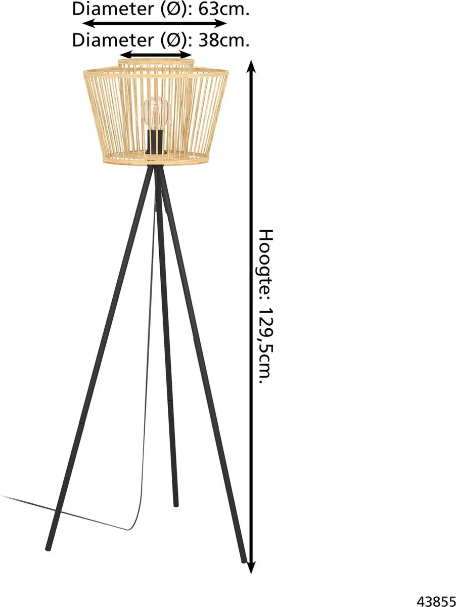 Eglo Hykeham Vloerlamp E27 129,5cm - Zwart/Bruin
