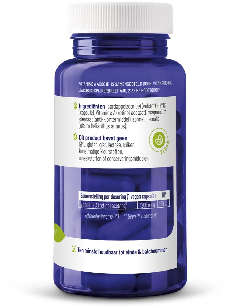 Vitakruid Vitamine A 4000 IE Vegan - 180 Capsules