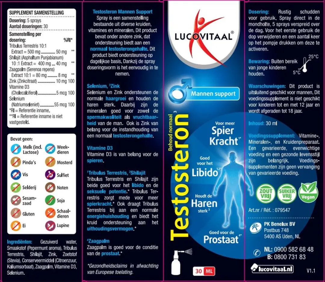 Lucovitaal Testosteron Mannen Support Spray 30ml