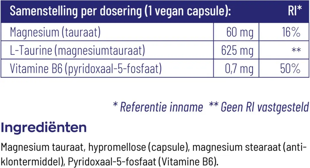 Vitakruid Magnesium Tauraat met P-5-P 180 Vegetarische Capsules