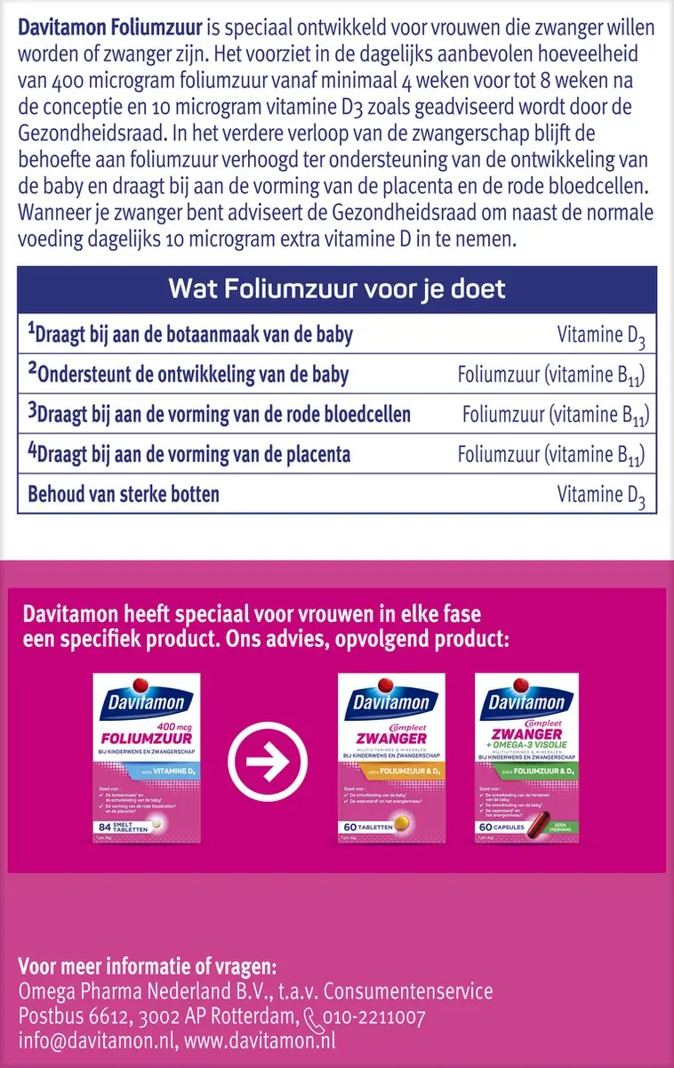 Davitamon Foliumzuur Vitamine D3 84 Stuks