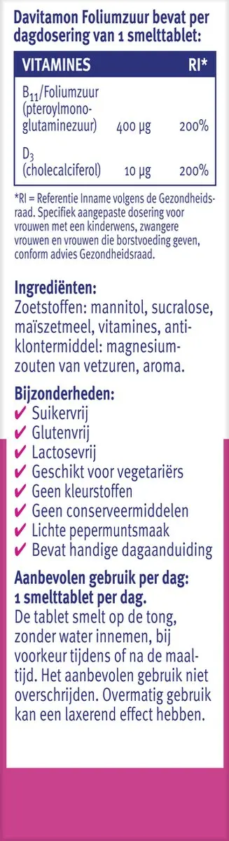 Davitamon Foliumzuur Vitamine D3 84 Stuks