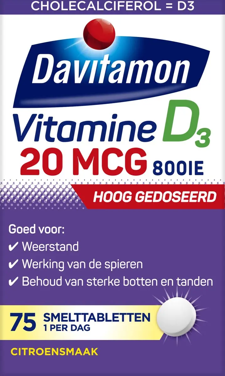 Davitamon Vitamine D3 Forte Smelttablet 75 Stuks