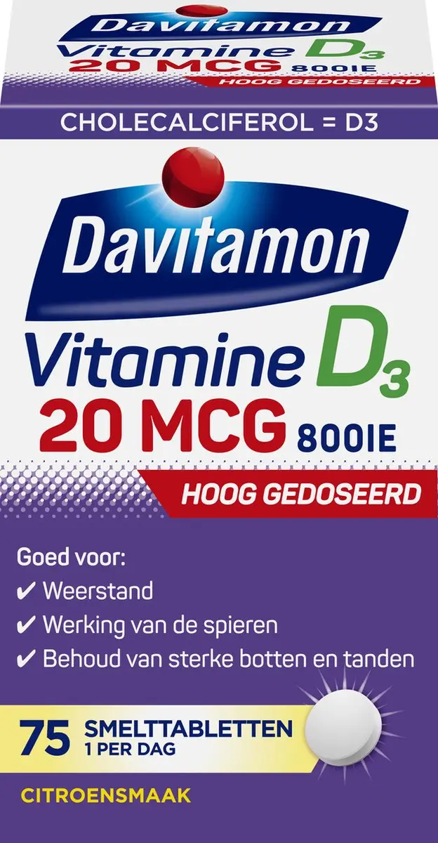 Davitamon Vitamine D3 Forte Smelttablet 75 Stuks
