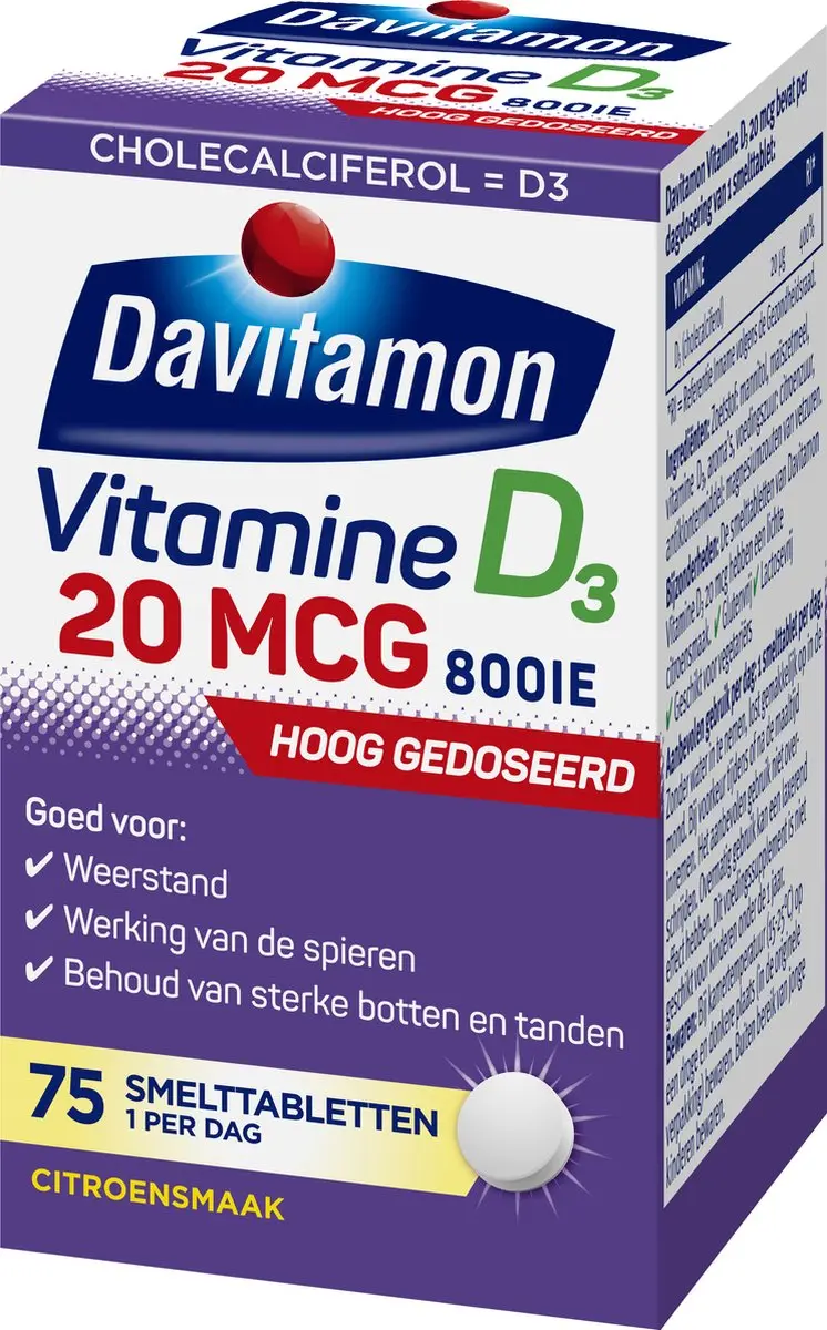 Davitamon Vitamine D3 Forte Smelttablet 75 Stuks