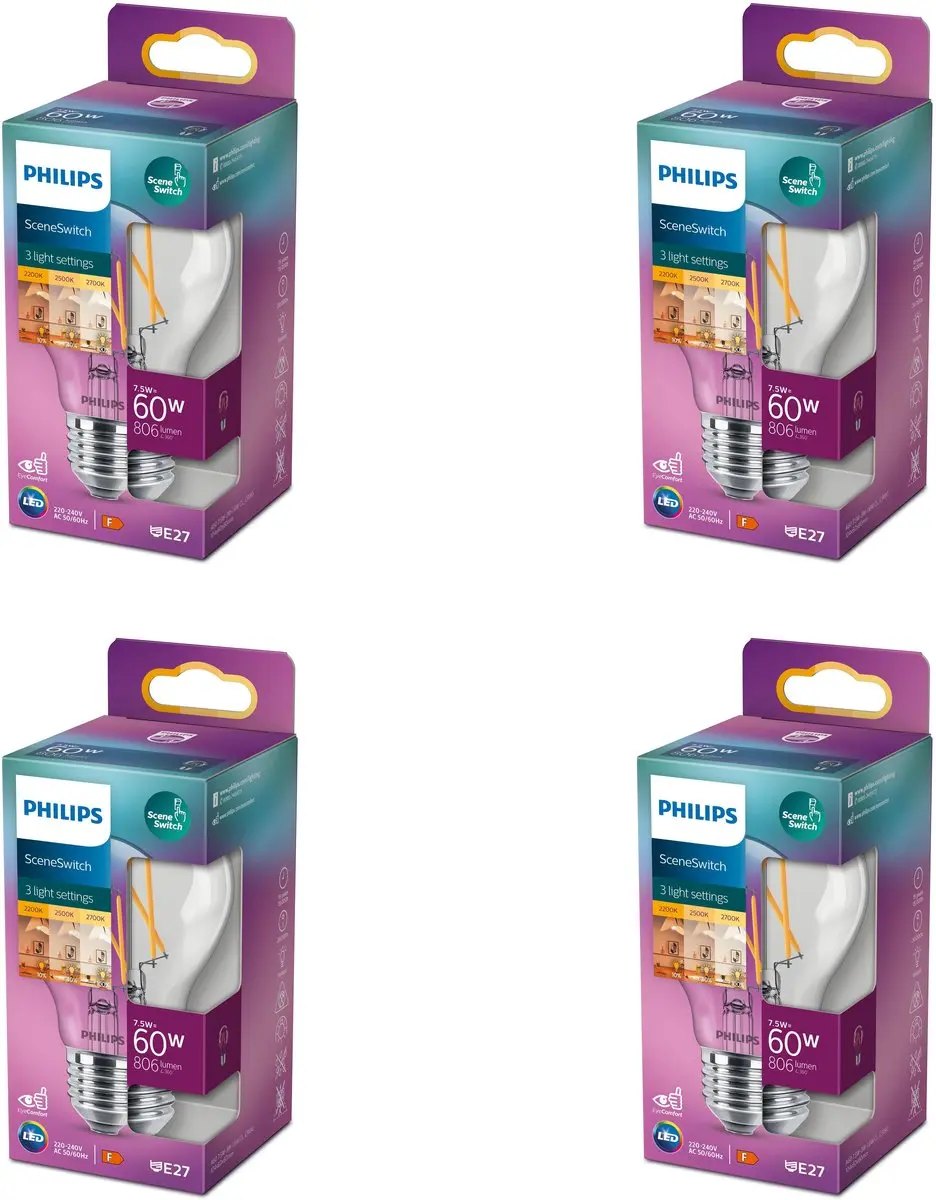 Philips LED E27 SceneSwitch Standaardlamp 7.5W Warmwit